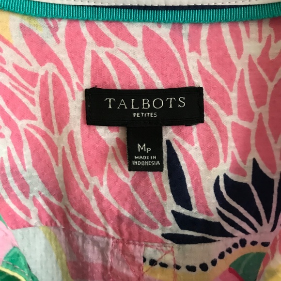 Talbots Vibrant Floral Anchor Buttons Cotton Popover Tunic Blouse MP Pink Navy - Picture 7 of 8